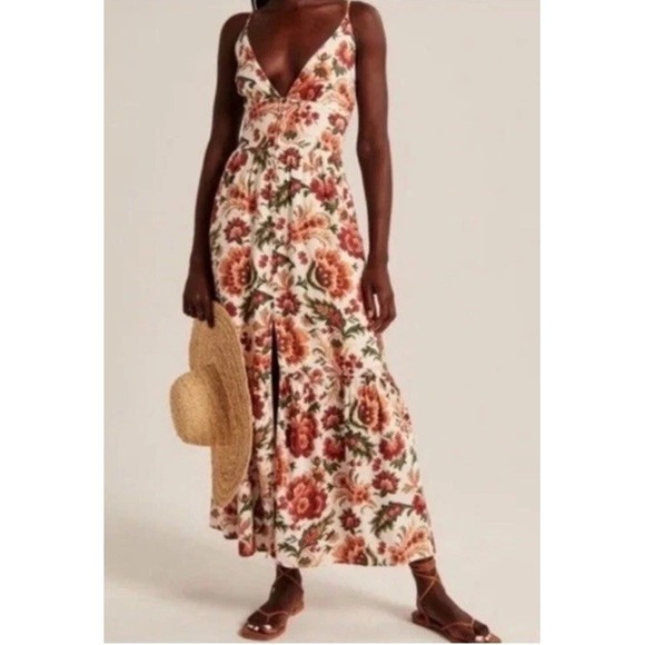 Abercrombie & Fitch Dresses & Skirts - Abercrombie & Fitch Floral Linen Blend Maxi Dress Tiered Button Front, Large P